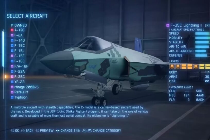 Ace Combat 7: Skies Unknown customization